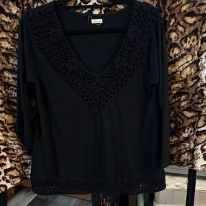 Hollister Black Crochet V-Neck Blouse